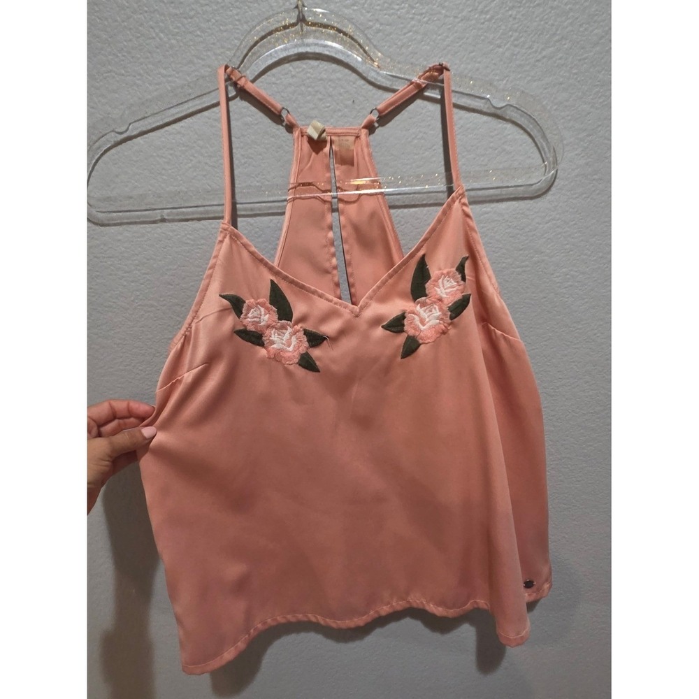 Roxy Camisole Tank Top Womens Small Peach Floral Embroidered Racerback Excellent